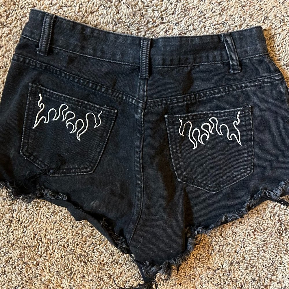 Shein Black Denim Flame Shorts